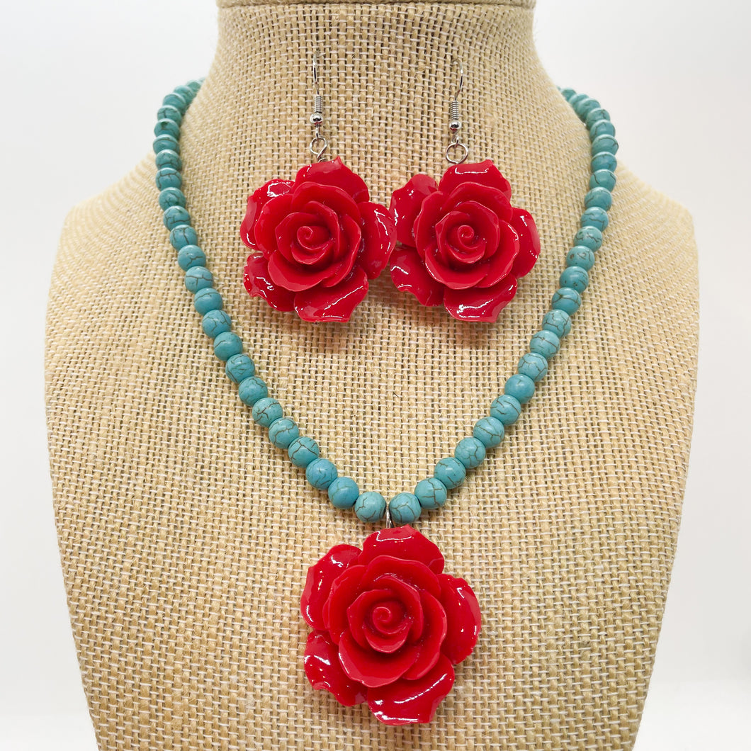 La Reina Set in Turquoise and Red