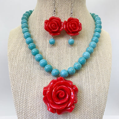 Vida Set in Turquoise and Red